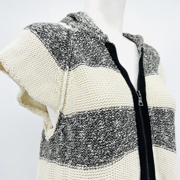 Free People Ivory Gray stripe Regatta Full Zip Hoodie Stripe jacket Cotton M - Picture 5 of 12